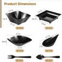 200 Pcs Mini Appetizer Plates, Disposable Dessert Plates with 50 Spoons & 50 Forks, Plastic Serving Bowls, Black Snacks Appetizer Trays for Party, 4 Shapes
