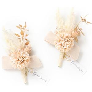 Ling's moment Boutonniere for Men, 2pcs Groom Groomsmen Guest Boutonniere, Artificial Flowers for Wedding/Prom/Homecoming, etc.Boho Gold Pompon Mum