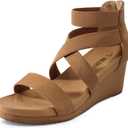 DREAM PAIRS Womens Elastic Ankle Strap Open Toe Platform Wedge Sandals Comfortable Summer Shoes, Size 8