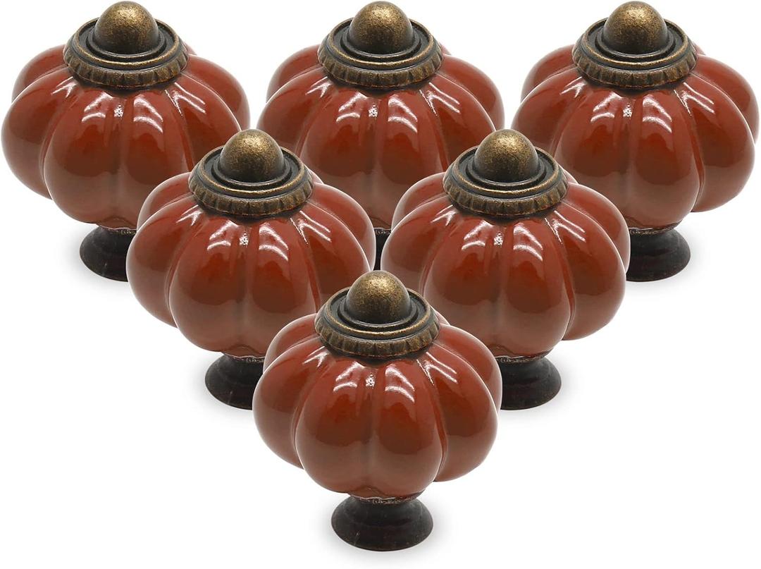 12pcs Dark Red Vintage Ceramic Cabinet Knobs and Drawer Pulls with Mounting Screws