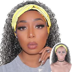Curly Gray Headband Wig - Long Wavy Half Wig for Black Women, Water Wave Heat Resistant Synthetic Hair With Headband Attached