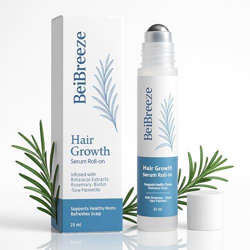 BeiBreeze Rosemary Hair Growth Serum Roll On 25ml – Infused with Rosemary, Biotin & Saw Palmetto | Fast-Absorbing Scalp Serum for Thicker, Fuller Hair | Non-Greasy, For Men & Women