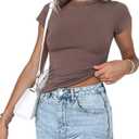Women's Short Sleeve T Shirt Slim Fit Basic Summer Top (Brown, M)