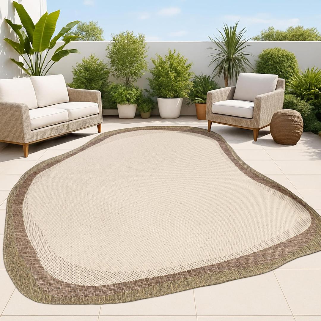 JONATHAN Y Rustic Abstract Indoor Outdoor Area Rug 4X6 Beige/Brown, Wyatt Modern for Backyard, Patio, Porch, Easy-Cleaning, High Traffic, Pet-Friendly, Non-Shedding (SHP200B-4)
