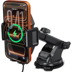 Esoulk Wireless Car Charger Phone Mount, 15W Fast Charging Car Mount Charger with Auto Clamping, Car Charger Phone Holder for iPhone, Wireless Charger Car Mount for Dashboard & Windshield