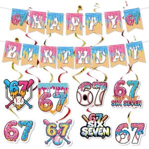 2 x Supervitae 33 Pcs 6 7 Theme Ice Cream Drip Baseball Birthday Baseball Banner Sports Party Decoration Supply Ice Cream Drip Banner for Team Birthday Festival for Coach Player Sports Lover
