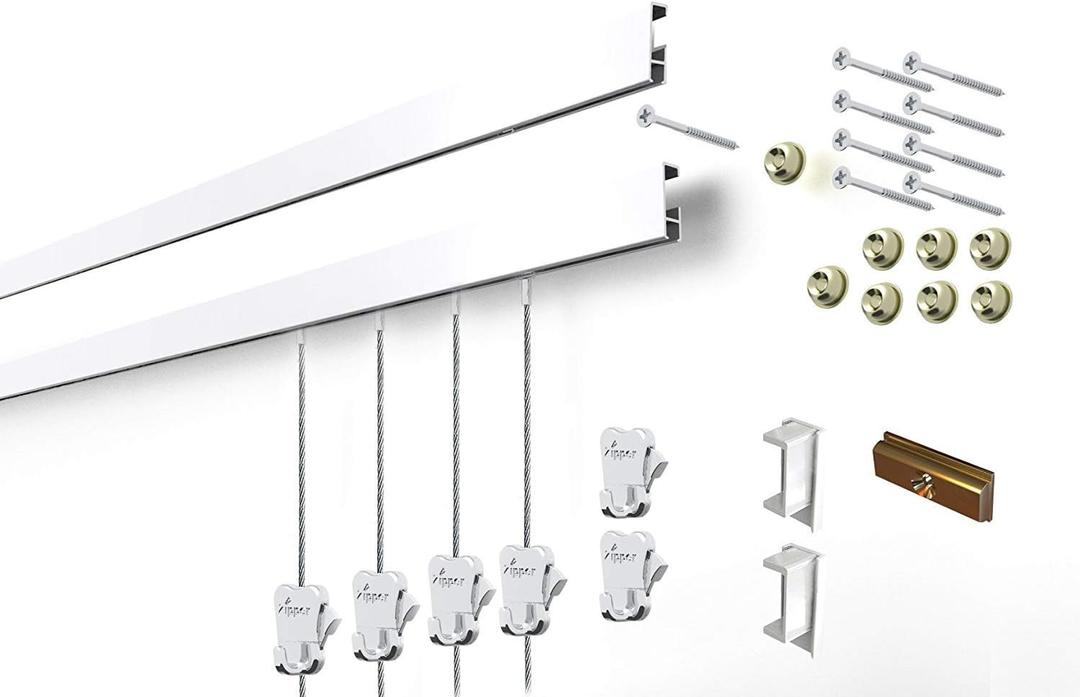 STAS Cliprail Picture Hanging System Set - Covers 9.84 ft of Wall Space - Basic Picture Rail & Art Hanging Gallery Kit (White Rails, Includes 6 Hooks & 4 Cords)