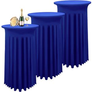 3 Packs Cocktail Table Covers Spandex Stretch Royal Blue Round Tablecloth With Skirt, 32"x 43" Upgraded Model High Top Fitted Dress for Party Wedding Banquet