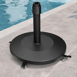 Patio Umbrella Base with 4 Wheels, 44lbs Round Heavy Duty Concrete Stand for Outdoor Market Umbrella, Black