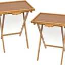 Lipper International Bamboo Wood Lipped Folding Snack Table Trays for Kitchen, Home, Office and Playroom, Set of 2