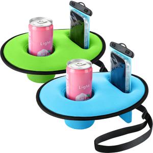 Gerrii 2 Pcs Neoprene Floating Drink Holder for Cell Phone Set Pool Beverage Drink Float, Floating Coaster Pool Cup Holders Pool Drink Floats for Pool Party (Blue, Green)