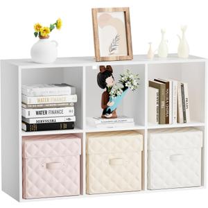 Wood 6 Cube Storage Organizer, 11 in Cube Shelf, White Cubby Storage Organizer with Back Panel & Open Compartments, Vertical or Horizontal Cube Bookshelf Bookcase for Living Room, Bedroom, Entryway