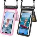 Rynapac Waterproof Phone Pouch, [Up to 8.5''] Double Space Waterproof Phone Case with Lanyard for iPhone 17 16 15 Pro Max Galaxy S25 Ultra, Cellphone Dry Bag for Beach Vacation, 2 Pack (Black & Pink)
