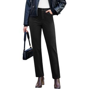 GRAPENT Corduroy Pants for Women High Wasited Straight Leg Elastic Waist Stretchy Casual Work Pants Fall Winter Trousers (XX-Large, Black)