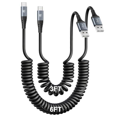 USB Type C Charger Cable Fast Charging [6FT], 1Pack Coiled USB A to USB C Charger Cable for Car Android Auto USB C Charger Cord, USBC Cable Compatible with iPhone 17/16/15/Samsung Galaxy S20