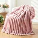 NEWCOSPLAY Super Soft Throw Blanket Pink Premium Silky Flannel Fleece 3D Ribbed Jacquard Lightweight Bed Blanket All Season Use (Pink Ribbed, Throw (50"x60")