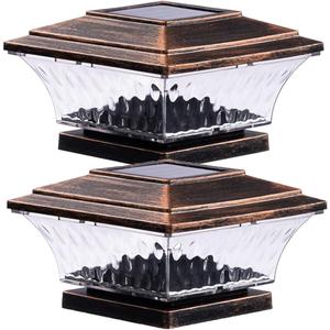 HUYIENO Solar Post Cap Lights Outdoor LED Lighting Deck Fence Cap Light Two Light Modes Warm White/Bright White Suitable for 4x4 Wooden Posts Brushed Copper 2PK