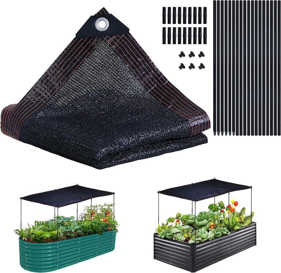 Garden Shade Cloth Kit for Raised Beds, 78.7"x39.4" Garden Shade Cloth for Plant Heat Protection, 85% Plant Sun Shade Cloth with Poles Raised Garden Bed Sunshade Cover for Outdoor Plants Vegetables