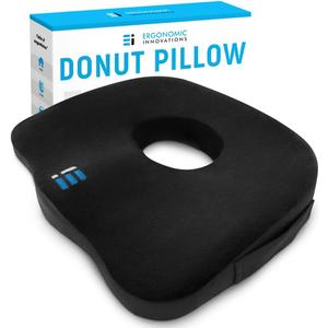 Premium Large Donut Pillow for Tailbone Pain Relief - Hemorrhoid Pillow for Sitting, Coccyx Support, Postpartum Recovery, Pressure Sores, Post Surgery and Sciatica, Orthopedic Donut Seat Cushion (Black, Large - 18.5" x 15" x 2.5")