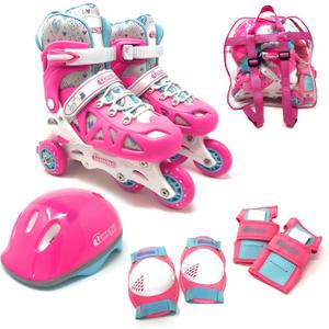Chicago Inline Training Roller Skates with Protective Gear for Kids – Durable, Top Performance Roller Blades, Wrist Guards, Kneepads & Backpack, Padded High-Top Boots,64mm Wheels, Indoor/Outdoor Use , M