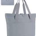 BAGSMART Tote Bag for Women, Foldable Tote Bag With Zipper Travel Large Shoulder Bag Handbag for Work-16.5''l X 6''wx 14''h