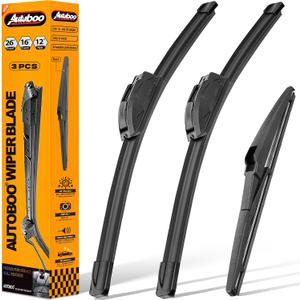 AUTOBOO 26"+16" Windshield Wipers with 12" Rear Wiper Blade Replacement for Toyota RAV4 2019 2020 2021 2022, Mazda 5 2015 2014 2013 2012 2011 2010-2006 -Original Factory Quality (Pack of 3)