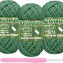 3 Pack Beginners Crochet Yarn, Christmas Green Cotton Yarn for Crocheting Knitting Beginners, Easy-to-See Stitches, Chunky Thick Bulky Cotton Soft Yarn for Crocheting (3x50g)