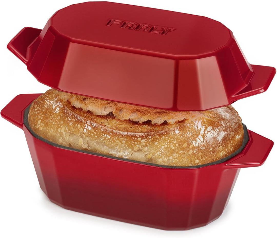 Enameled Cast Iron Dutch Oven for Bread Baking  3QT Oval Round Heavy Duty Bread Pan with Lid, Non-Stick Ceramic Coating,Loaf Cast Iron Bread Oven for Sourdough, Baking, Roasting, Braising, Stovetop & Oven Safe (Red)