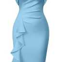 Memoriesea Women's Vintage Church Ruffle Sleeve Ruched Bodycon Work Midi Pencil Dress, L
