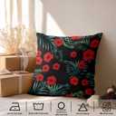 Black Flower Palm Leaves Throw Pillow Covers,Red Ethnic Style Cushion Cover Digital Blended Hidden Zipperl Decorative Pillowcases for Hair Skin Square 18X18 in 2 Pcs