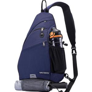 WATERFLY Sling Bag Crossbody Backpack: Over Shoulder Daypack Casual Cross Chest Side Pack (Large, Blue)