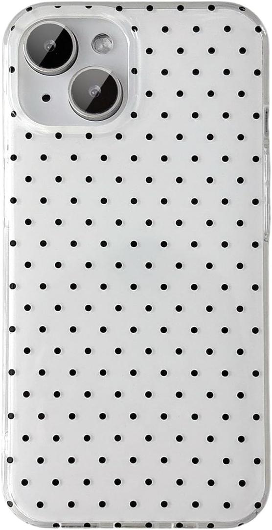 QLTYPRI Cute Phone Case for iPhone 15 Case Polka Dot Fashion Aesthetic Design for Women Girls, Slim TPU Shockproof Protective Phone Cover for iPhone 15 - White