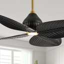 52" Tropical Ceiling Fans with Lights, Indoor Palm Leaf Ceiling Fan with Light and Remote for Living Room Bedroom, ABS Blades, Dimmable LED Lights, 6 Speeds, Adjustable Height-Black Gold