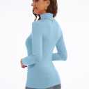 Women's Turtleneck Long Sleeve Shirts Slim Fitted Lightweight Base Layer Casual Tops (Blue, XXL)