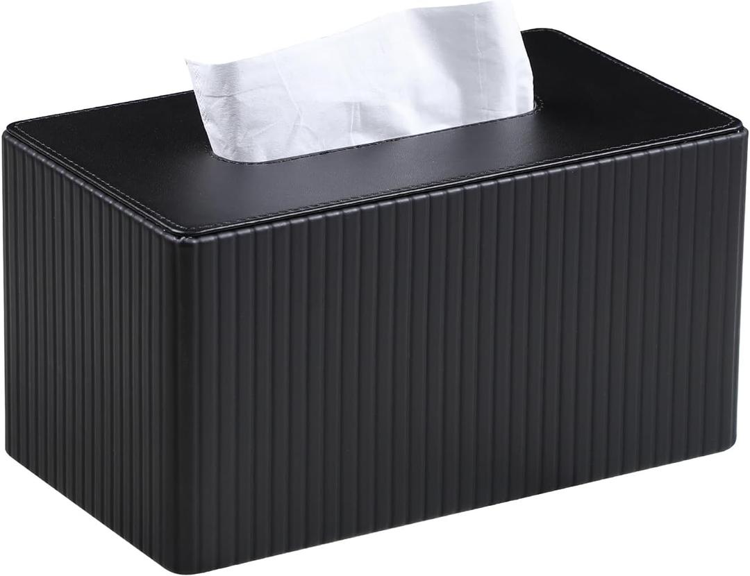 Extra Large Tissue Box Cover for Standard Size 180 to 230 Count Box of Tissues, PU Leather Rectangle Tissue Holder with Magnetic Closure (Black)