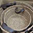 GIB Round Wicker Woven Seagrass Storage Baskets with Leather Handles Set of 3, Natural Decorative Braided Rope Wicker Baskets Bins for Shelves Blankets Organizing, 13", 12" & 11"