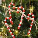 Jetec 12 Pcs Christmas Beaded Candy Cane Ornament 5 Inch Wooden Bead Farmhouse Tree Ornament Rustic Wood Candy Canes Xmas Hanging Decoration for Holiday Tiered Tray Home Decor Holiday Gift Toppers