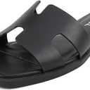 Soda Knit ~ Women Square Toe H-Band Flat Slide Sandals Black Size 8