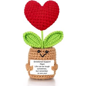 Emotional Support Plush Heart for Mom Dad Daughter Son Sister Friends Coworkers, Positive Crochet Flowers, Inspirational Birthday Graduation Gift, Appreciation Gifts (life can be tough but so are you)