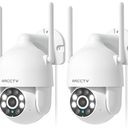 ARCCTV 2K Security Cameras Outdoor, 360°Pan-Tilt View 2.4G/5G WiFi Security Camera with Motion Tracking, Spotlight & Siren, 2-Way Audio, Full Color Night Vision, Waterproof (2 Pack)