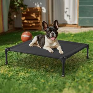 Veehoo Outdoor Elevated Dog Cot Bed, Cooling Raised Pet Bed for Medium Dogs, Washable Breathable Mesh Hammock Bed with No-Slip Feet, Indestructible Ground Off Training Platform Cot-32"x25" Black
