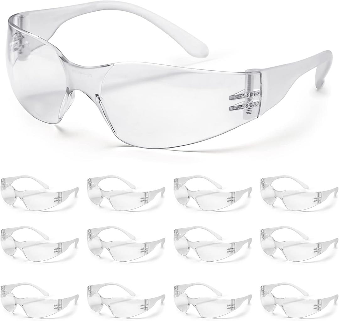 ATERET 12 Pairs Safety Glasses, Scratch Resistant Polycarbonate ANSI Z87.1 Impact Resistant Lens (Clear)