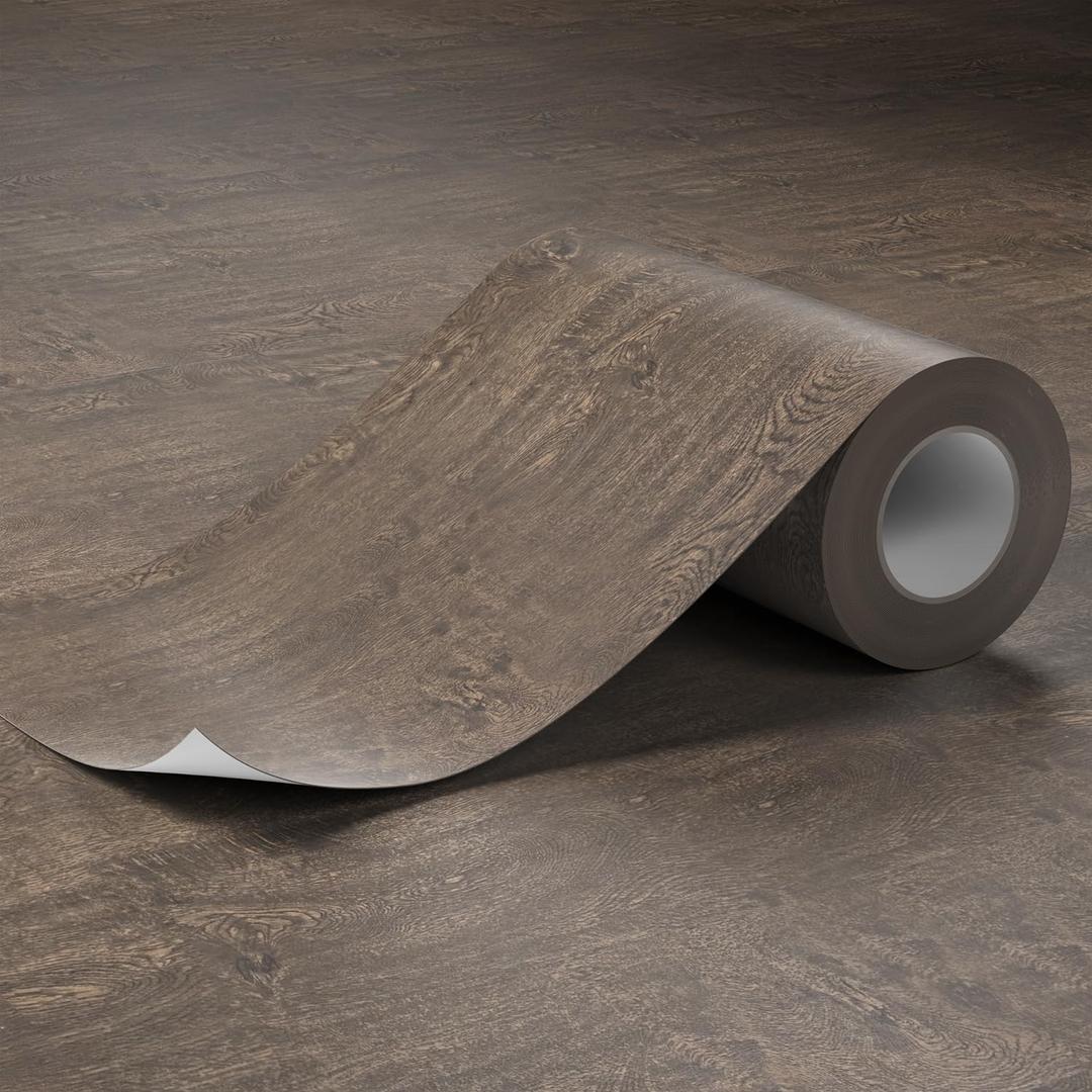 Peel and Stick Floor Tile 11.8 x 590 Vinyl Flooring Roll, Brown
