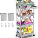 Goovilla 4 Tier Rolling Utility Cart Organizer with Removable Drawer, Stable and Sturdy Grey Rolling Storage Carts with 2 Lockable Wheels for Bathroom, Kitchen, Snack, Craft, Makeup, Baby Essentials