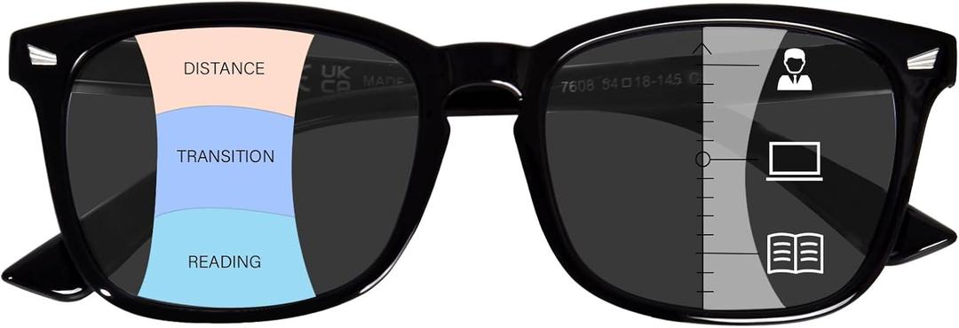 Progressive Sunglasses for Women, Square Reader Sunglasses with Spring Hinge, UV400 Protection Reading Sunglasses