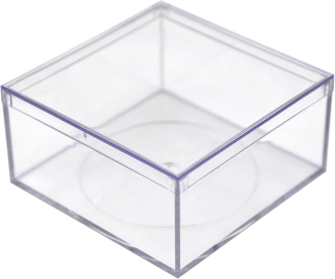 Set of 6 Acrylic Boxes with Lids, 4" Square x 2" Tall, Made in USA, Clear Display Case for Collectibles, Rocks, Seashells and Crafts Storage & Organization