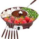VAlinks Electric Chocolate Melting Pot Chocolate Fondue Pot Set 3-Section Serving Trays with 6pcs Dipping Forks Perfect for Housewarming Christmas Party Gifts (Brown)