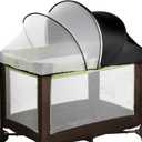 Pack N Play Tent Cover - Half-Blackout Mosquito Net for Crib & Playpen, Baby Bassinet Cover for Cats with 2-Way Zipper, Sun-Blocking Bug Net for Travel Crib (Black-Large)