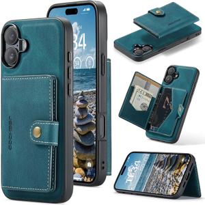 Wallet Case Designed for iPhone 17 Premium PU Leather Detachable Magnetic Card Holder Shockproof Magnet Wallet Phone Cover for iPhone 17 (Blue Green)