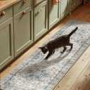 Machine Washable Kitchen Runner Rugs: 2'6"x8' Hallway Runner Rug Non Slip Low Pile Stain Resistant Soft Carpet Runners for Hallways Indoor Entryway Kitchen Laundry Room Beside Farmhouse (Brown And Green)